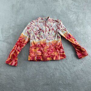 Chicos Womens Floral Print Jacket Size D Cotton/Spandex Blend Multicolor 5559